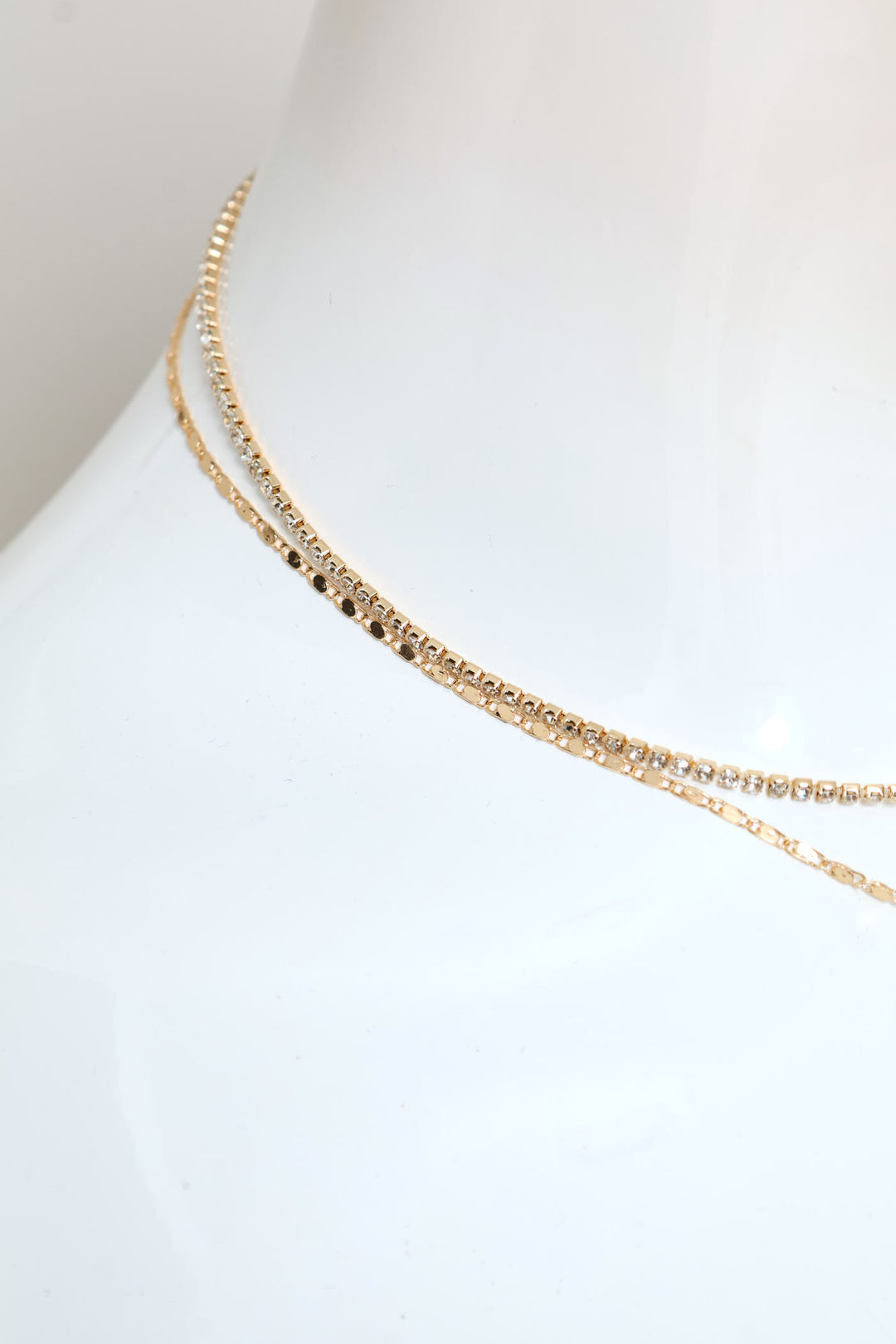 2 Layer Diamante Cross Pendant Necklace - Gold