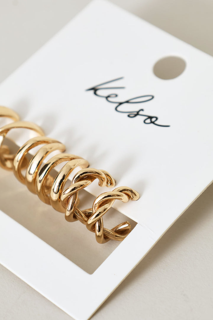 3 Pack Small Hoop Earrings - Gold
