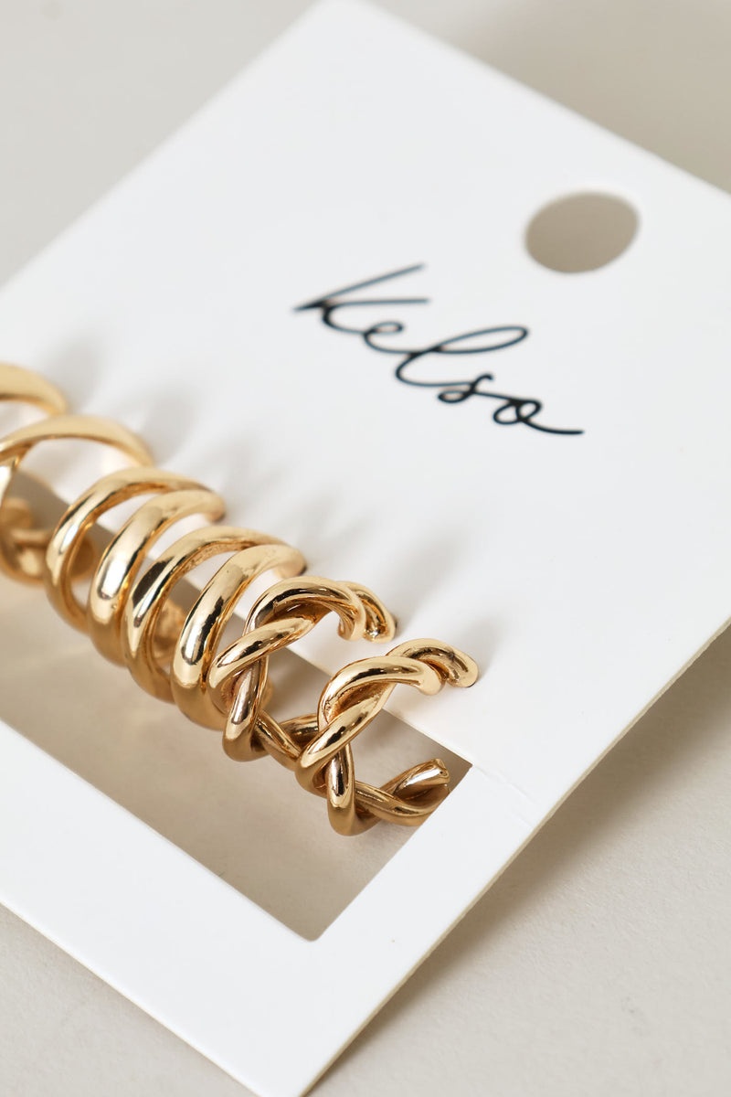3 Pack Small Hoop Earrings - Gold