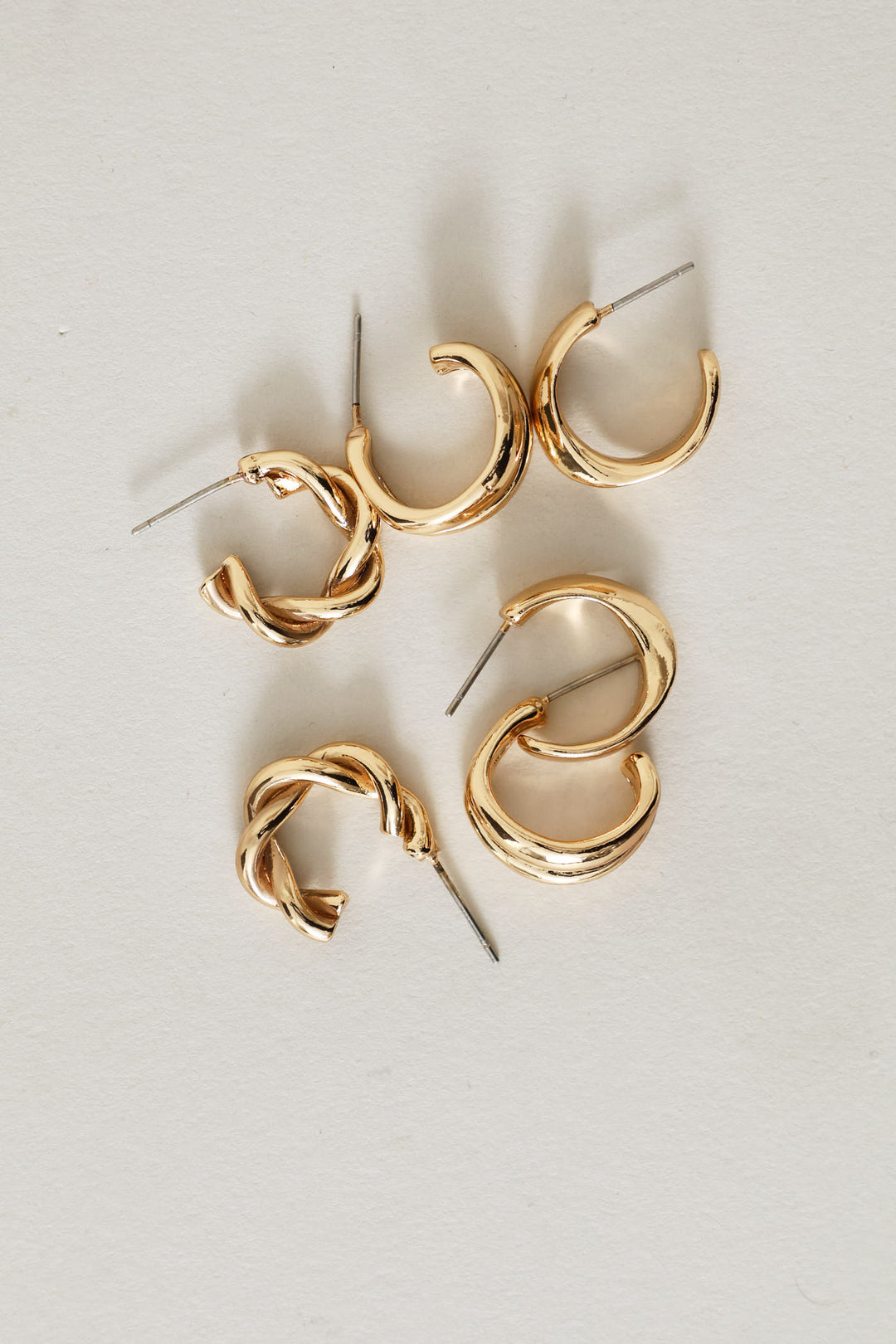 3 Pack Small Hoop Earrings - Gold