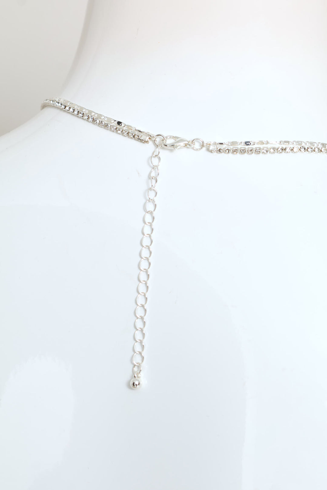 2 Layer Diamante Cross Pendant Necklace - Silver