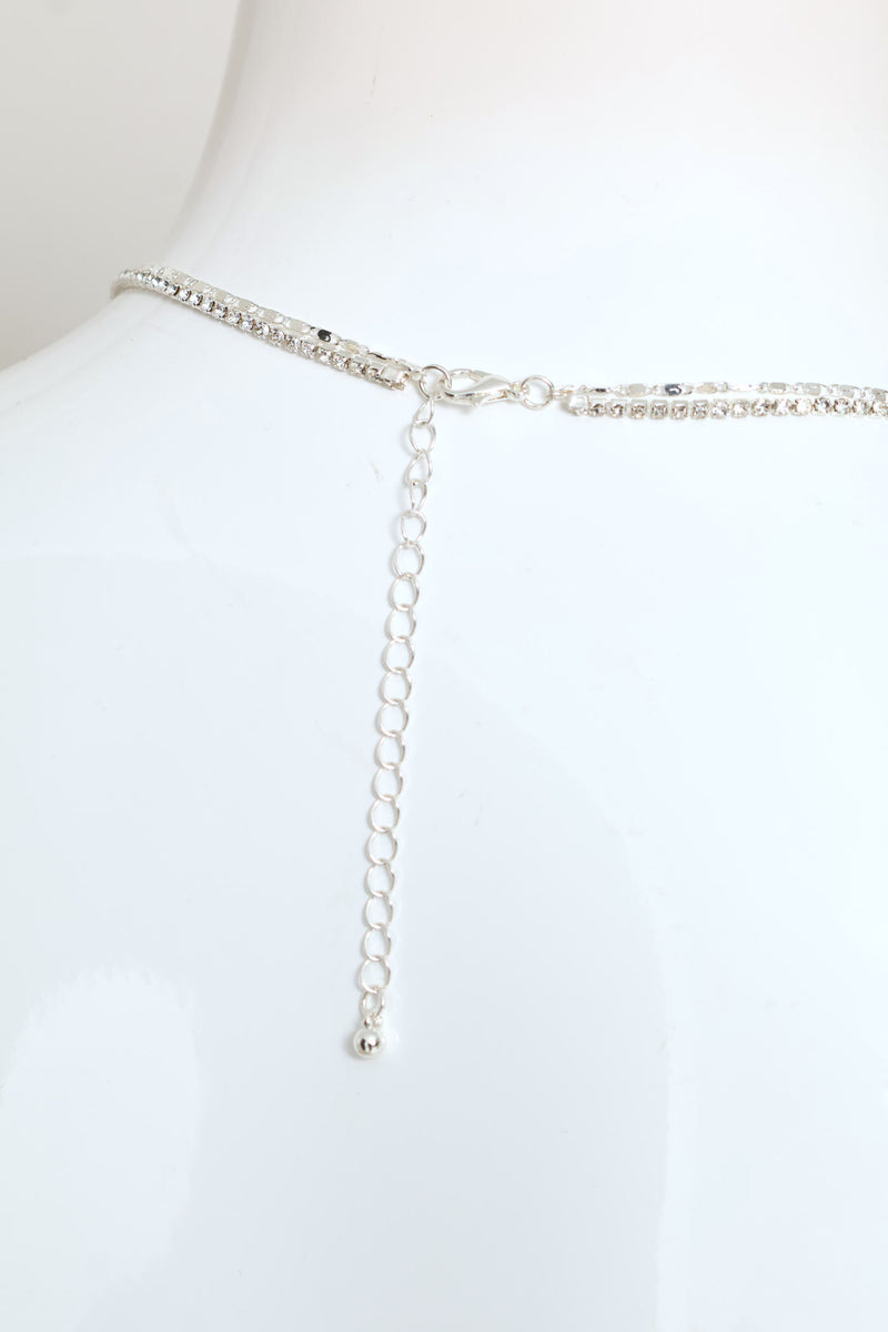 2 Layer Diamante Cross Pendant Necklace - Silver