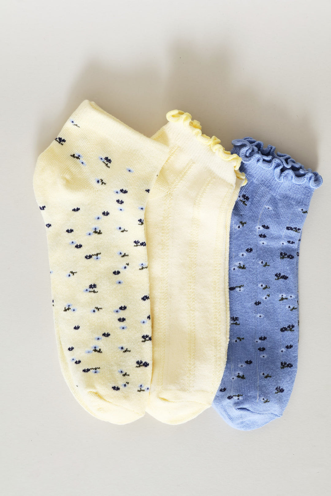 3 Pack Ditsy Floral Low Cut Socks - Yellow/Blue