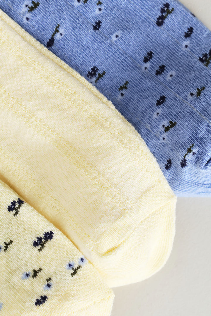 3 Pack Ditsy Floral Low Cut Socks - Yellow/Blue