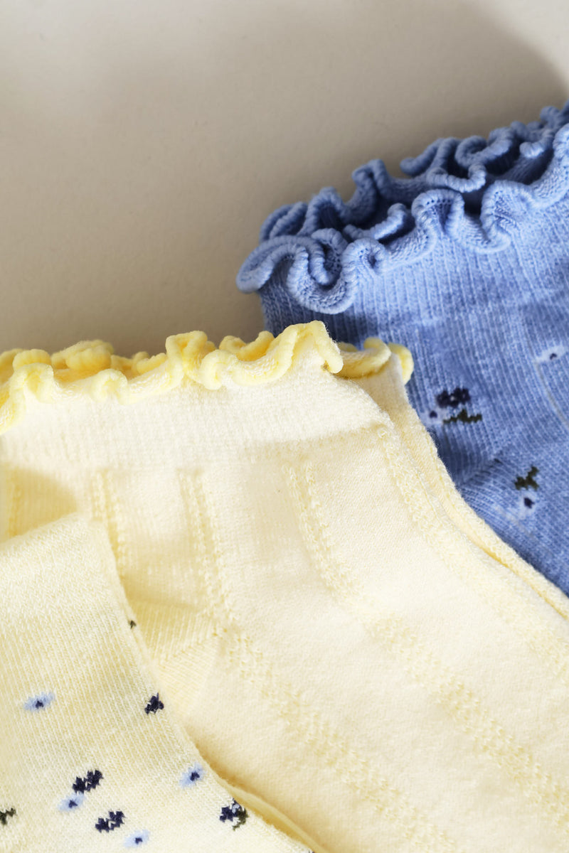 3 Pack Ditsy Floral Low Cut Socks - Yellow/Blue