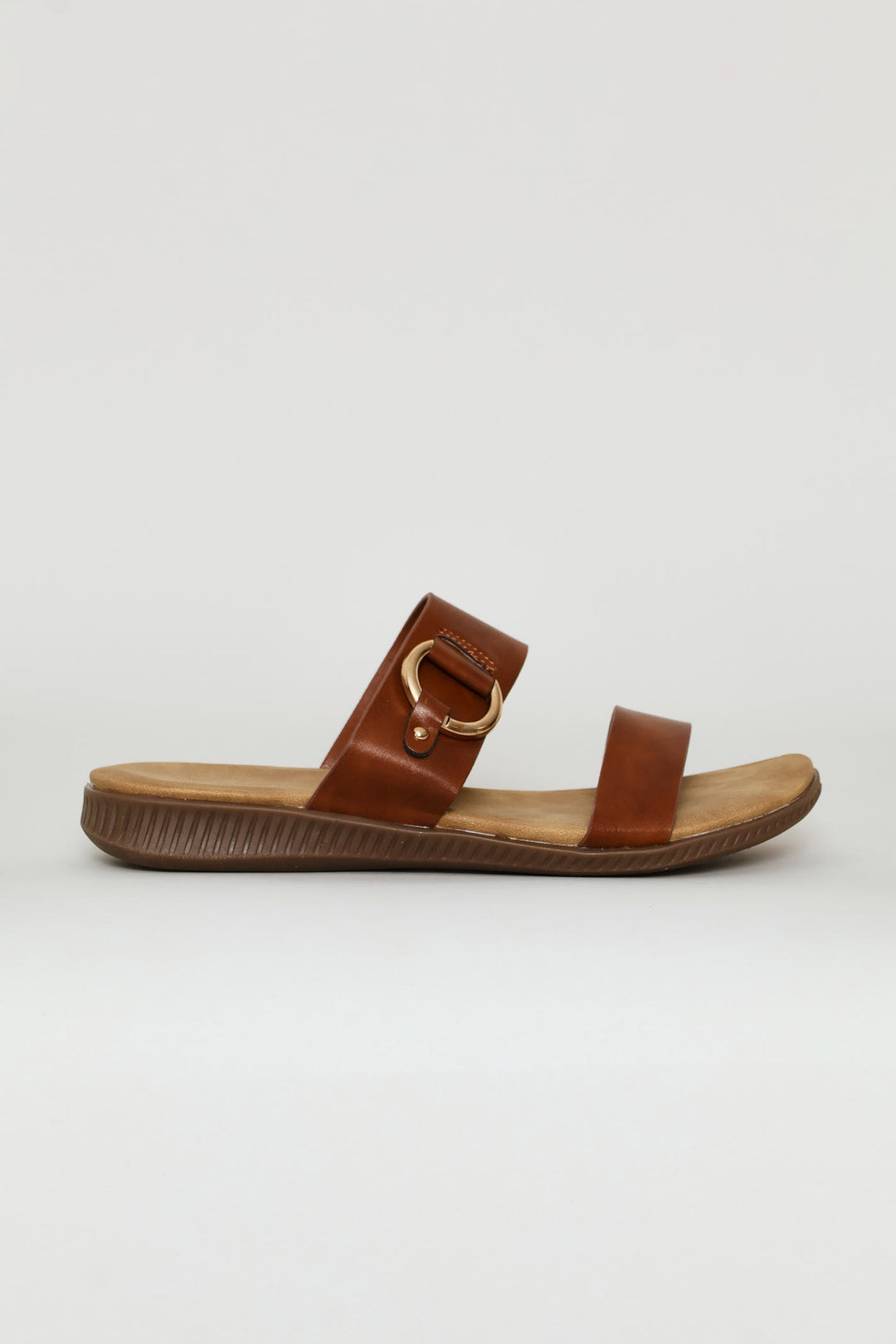 Gold Trim Double Band Croc Mule Sandal - Tan