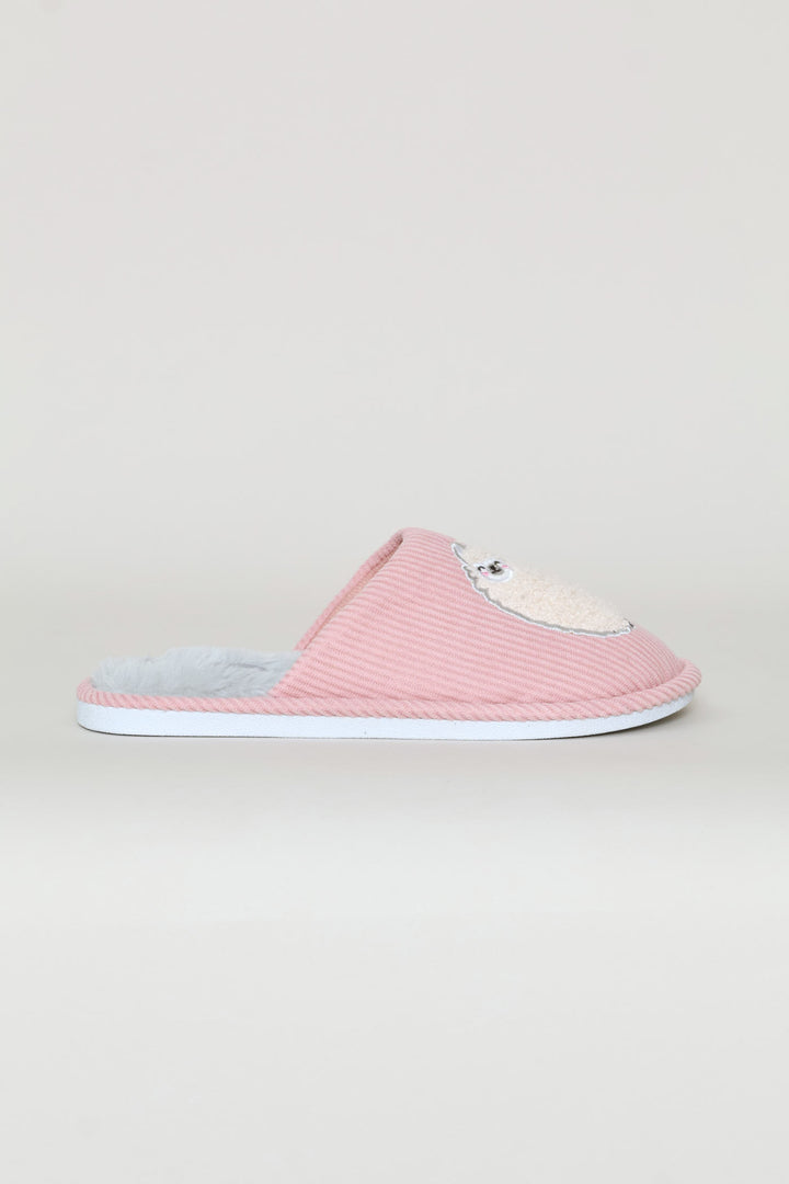 Corduroy Lamb Embroidered Slipper - Mink