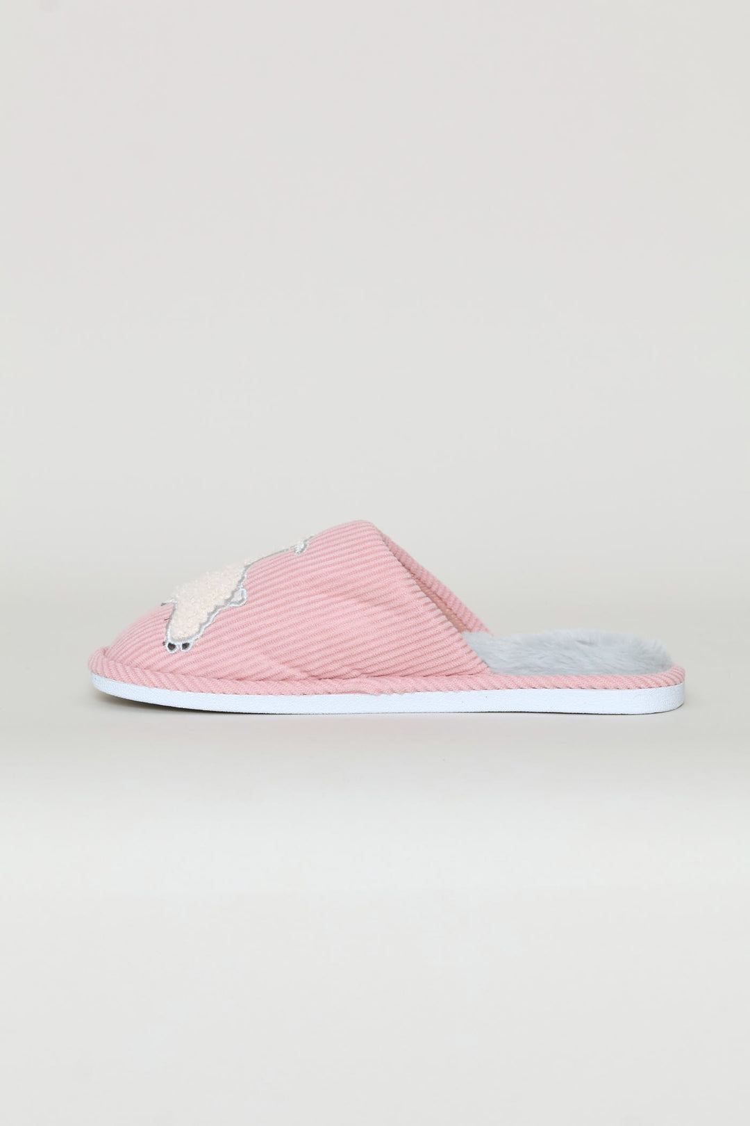 Corduroy Lamb Embroidered Slipper - Mink