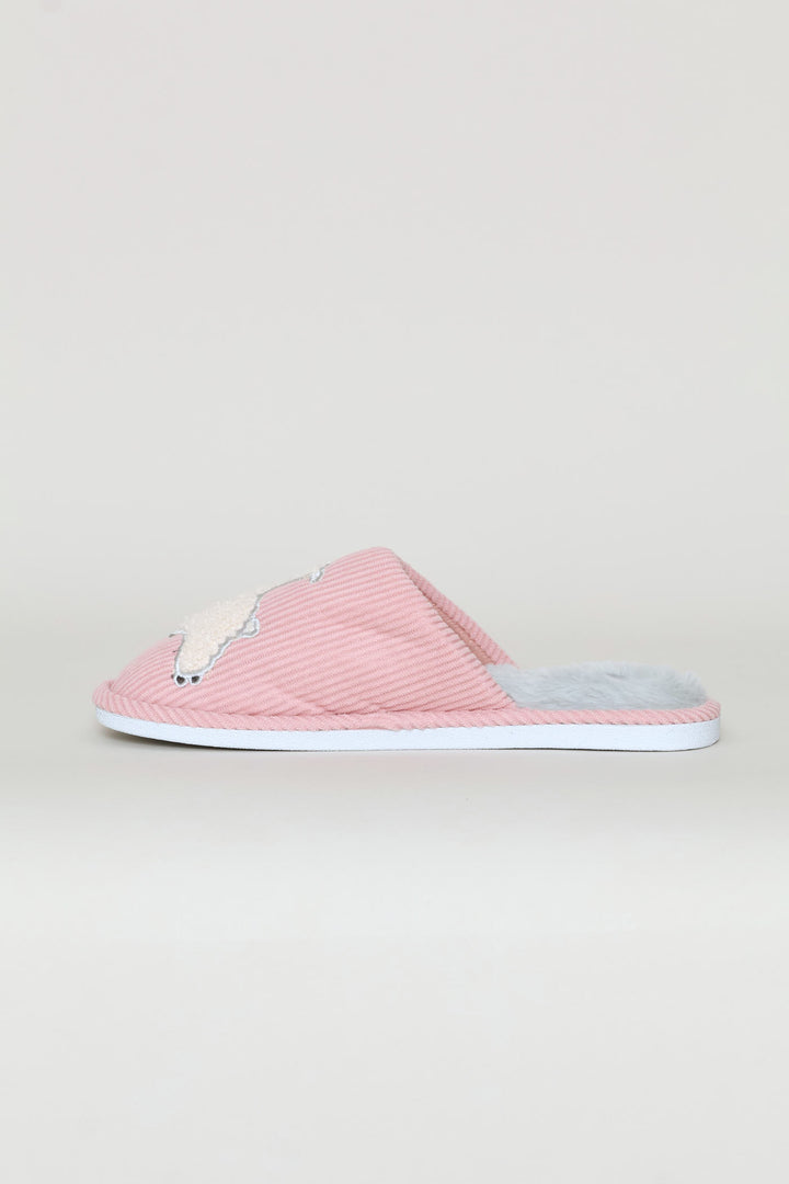 Corduroy Lamb Embroidered Slipper - Mink
