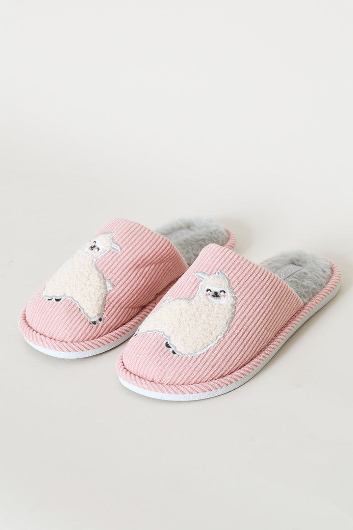 Corduroy Lamb Embroidered Slipper - Mink