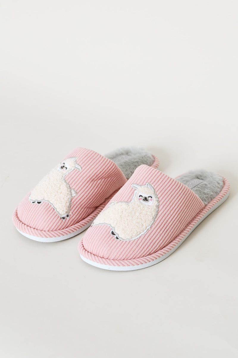 Corduroy Lamb Embroidered Slipper - Mink