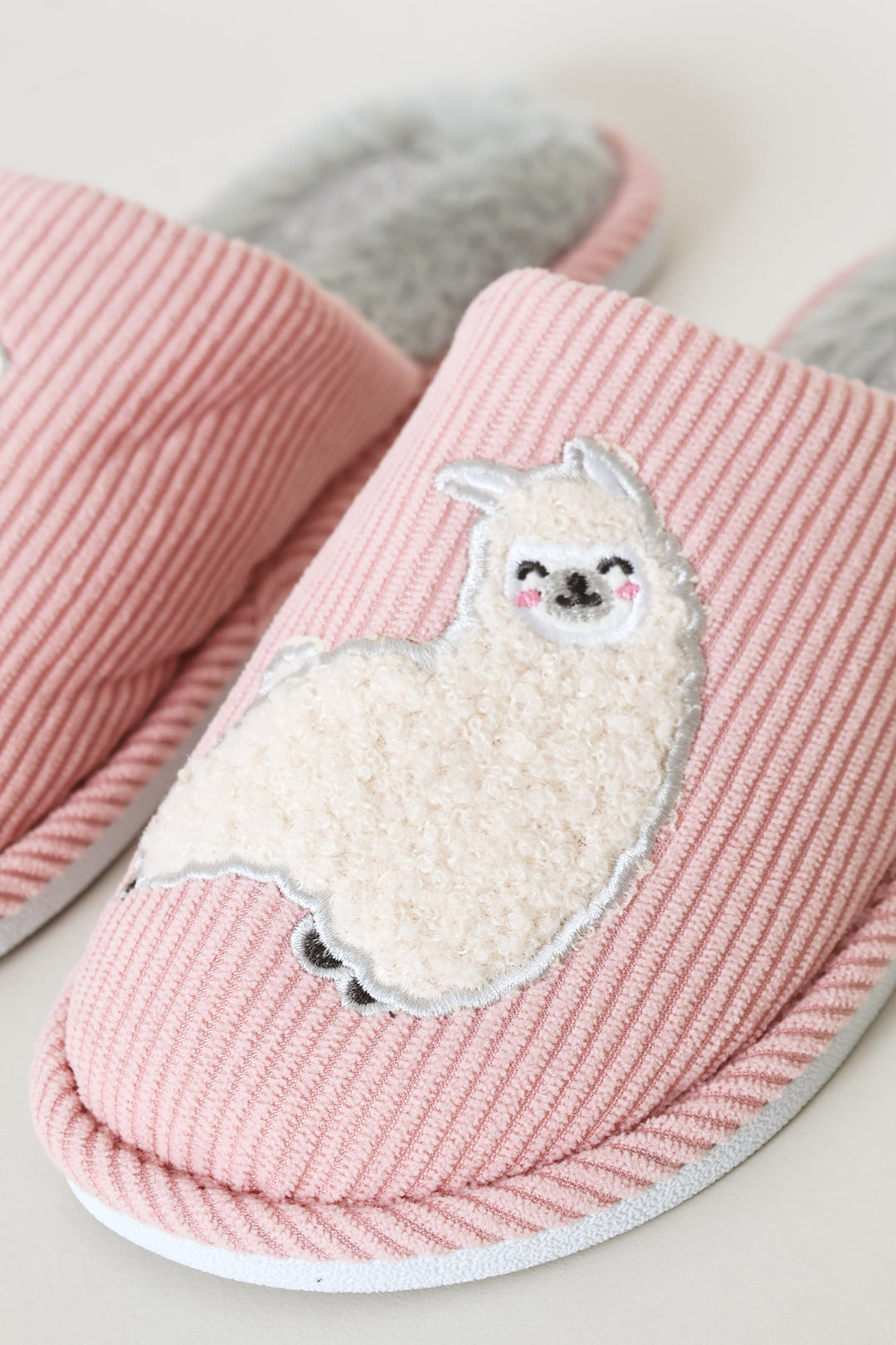Corduroy Lamb Embroidered Slipper - Mink