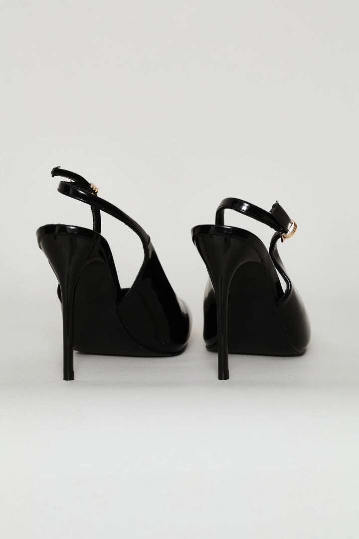 Patent Slingback Stiletto Heel - Black