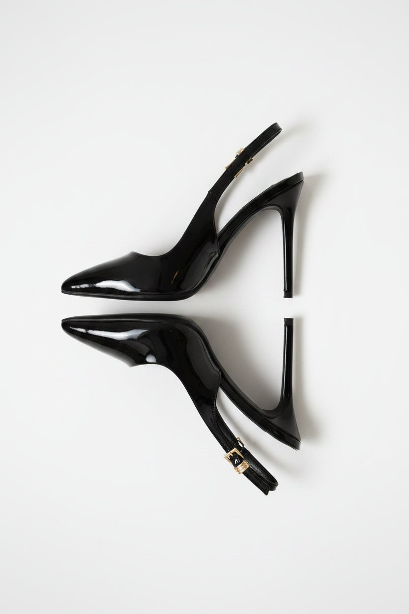 Patent Slingback Stiletto Heel - Black