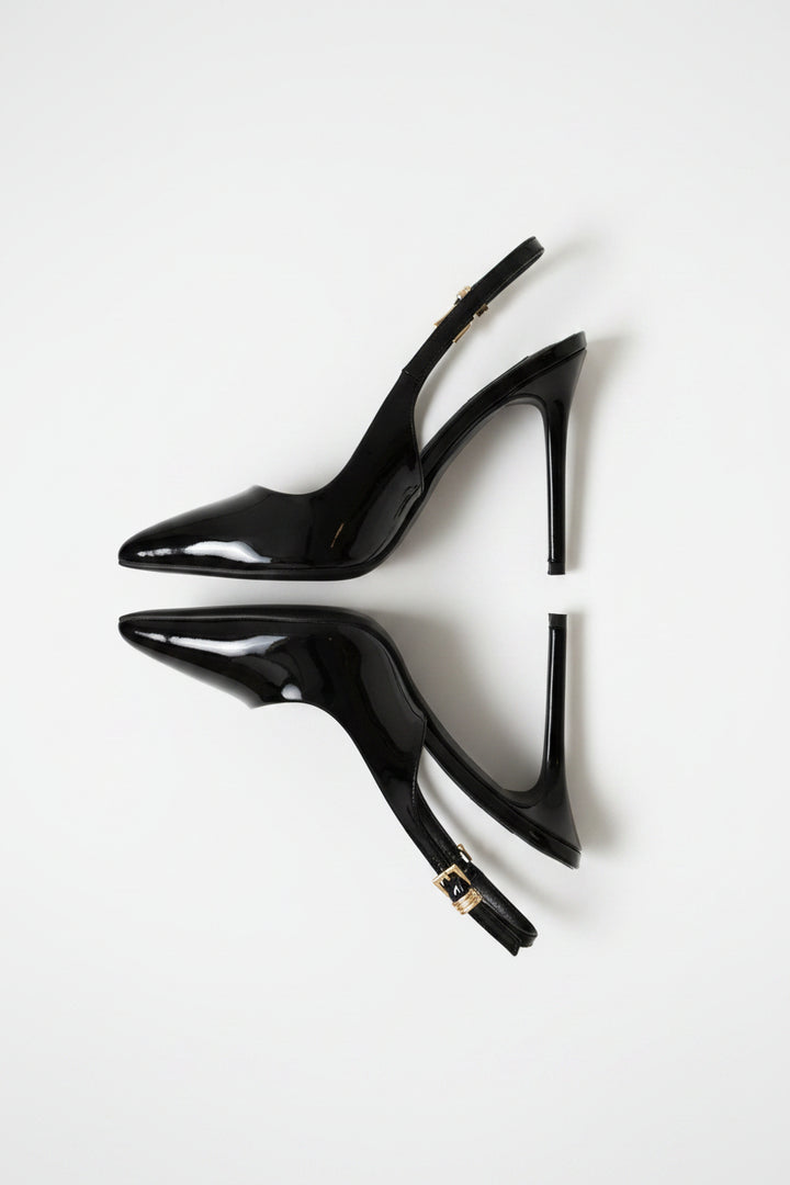 Patent Slingback Stiletto Heel - Black