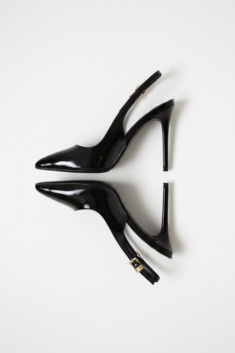 Patent Slingback Stiletto Heel - Black
