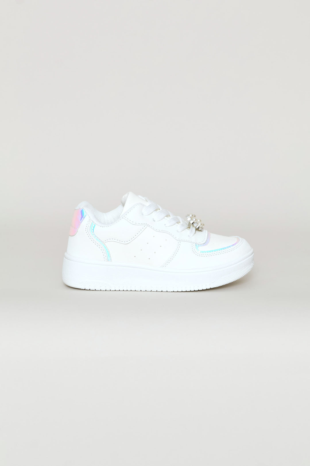 Girls Suede Court Sneaker - White