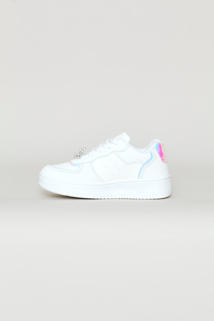 Girls Suede Court Sneaker - White