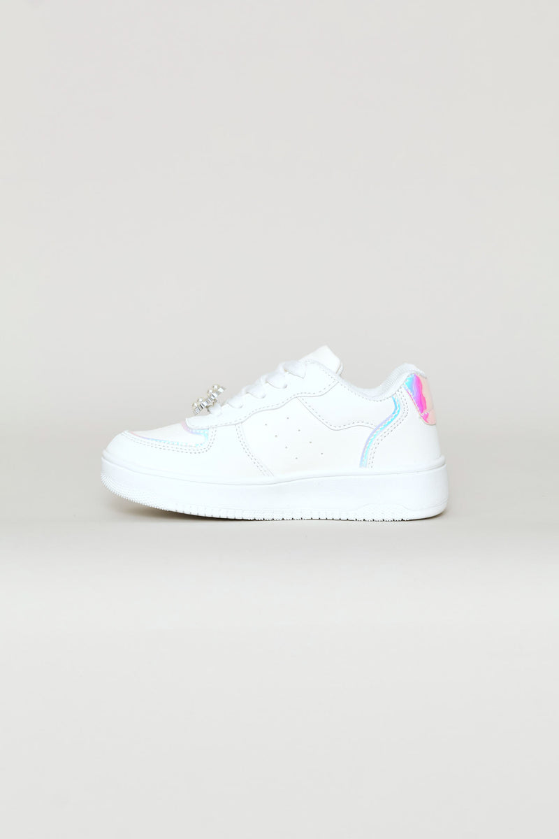 Girls Suede Court Sneaker - White