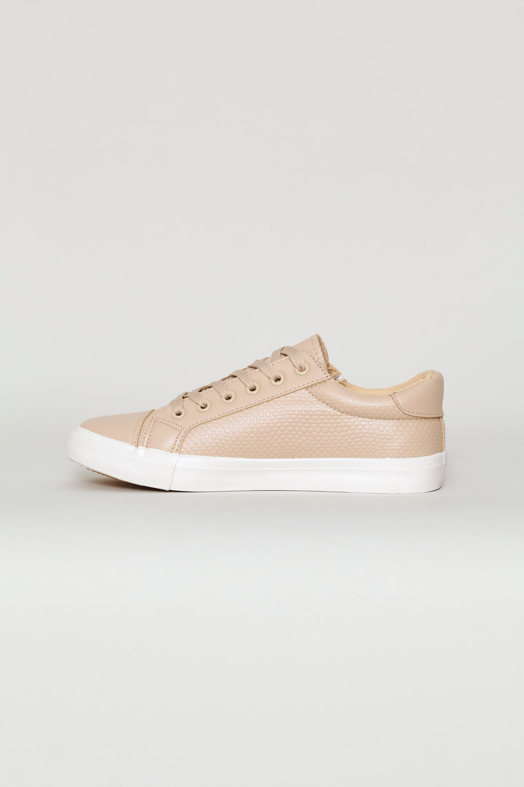 Lace Up Textured Sneaker With Zip - Stone