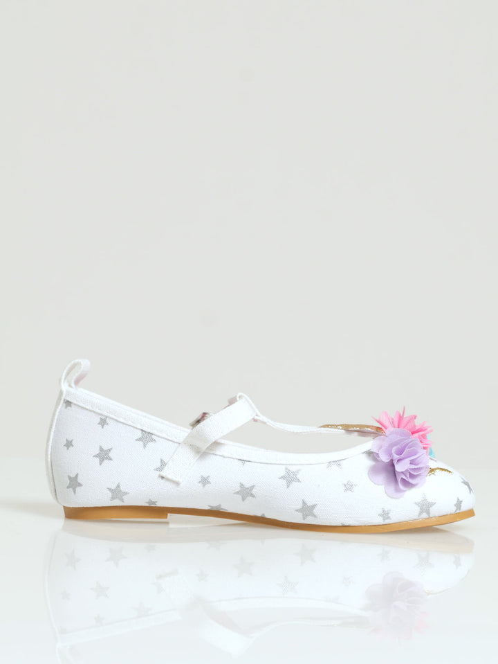 Pre-Girls T-Bar Unicorn Pumps - White