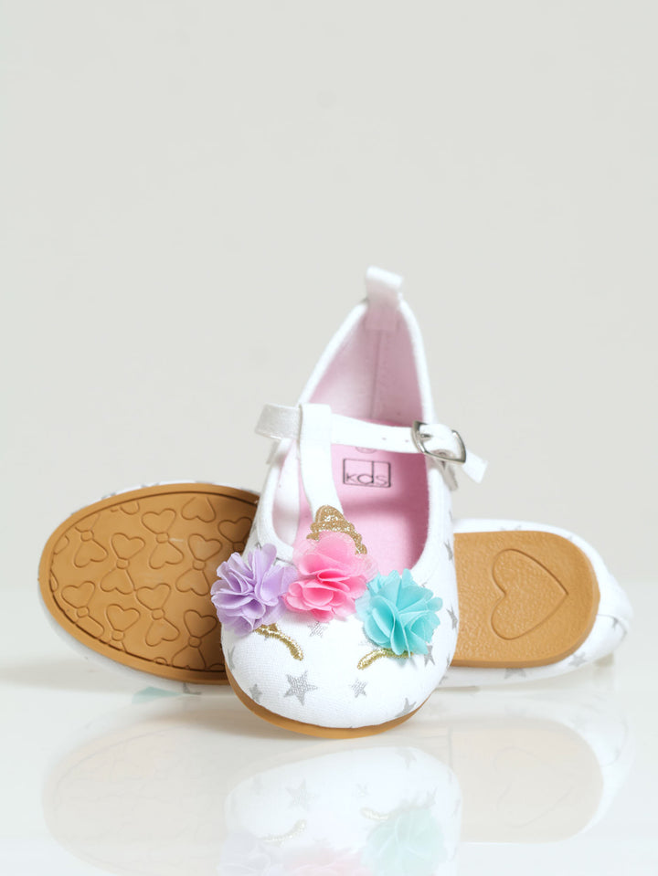 Pre-Girls T-Bar Unicorn Pumps - White