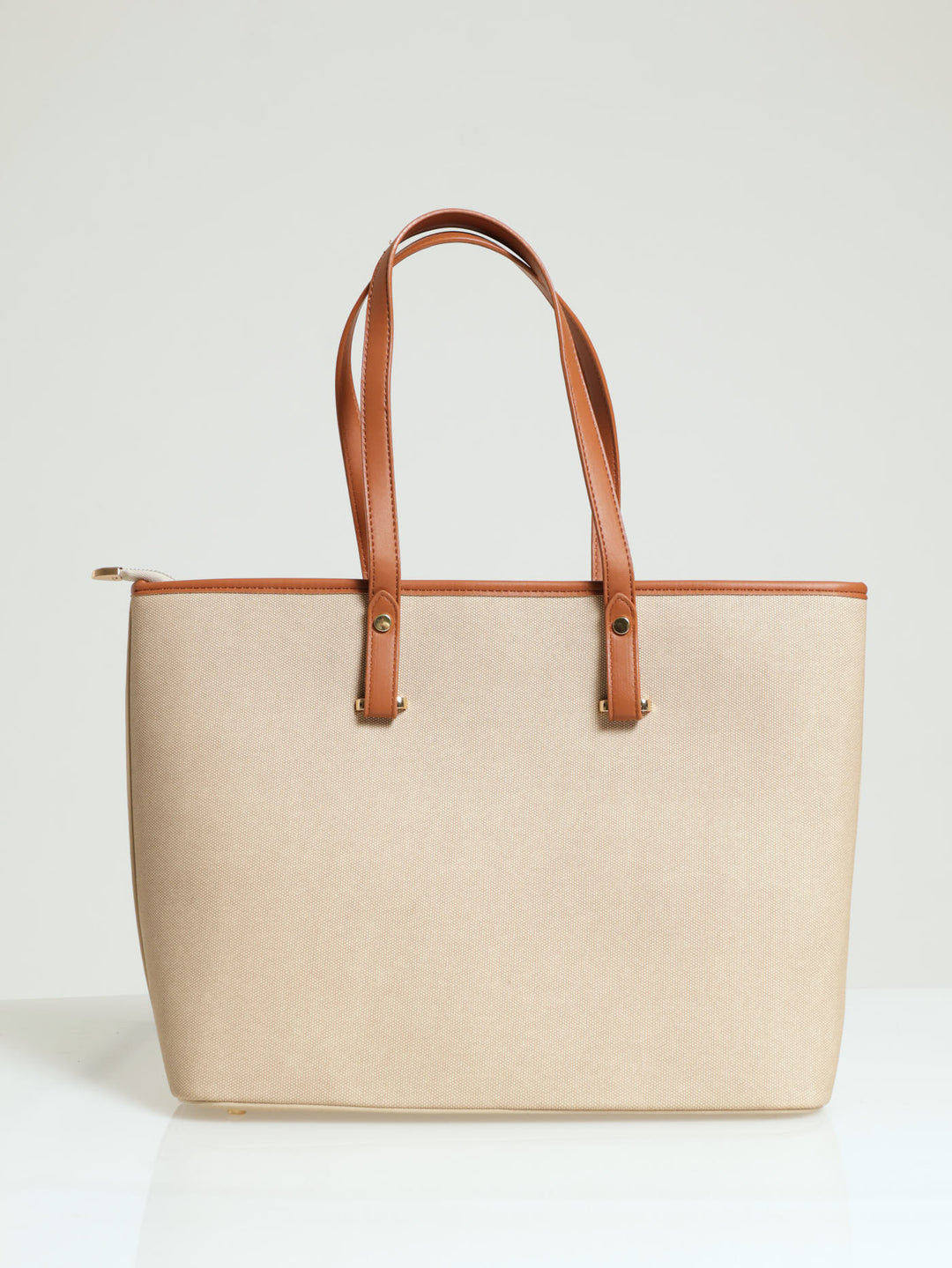 Canvas Gold Trim Shopper Bag - Tan