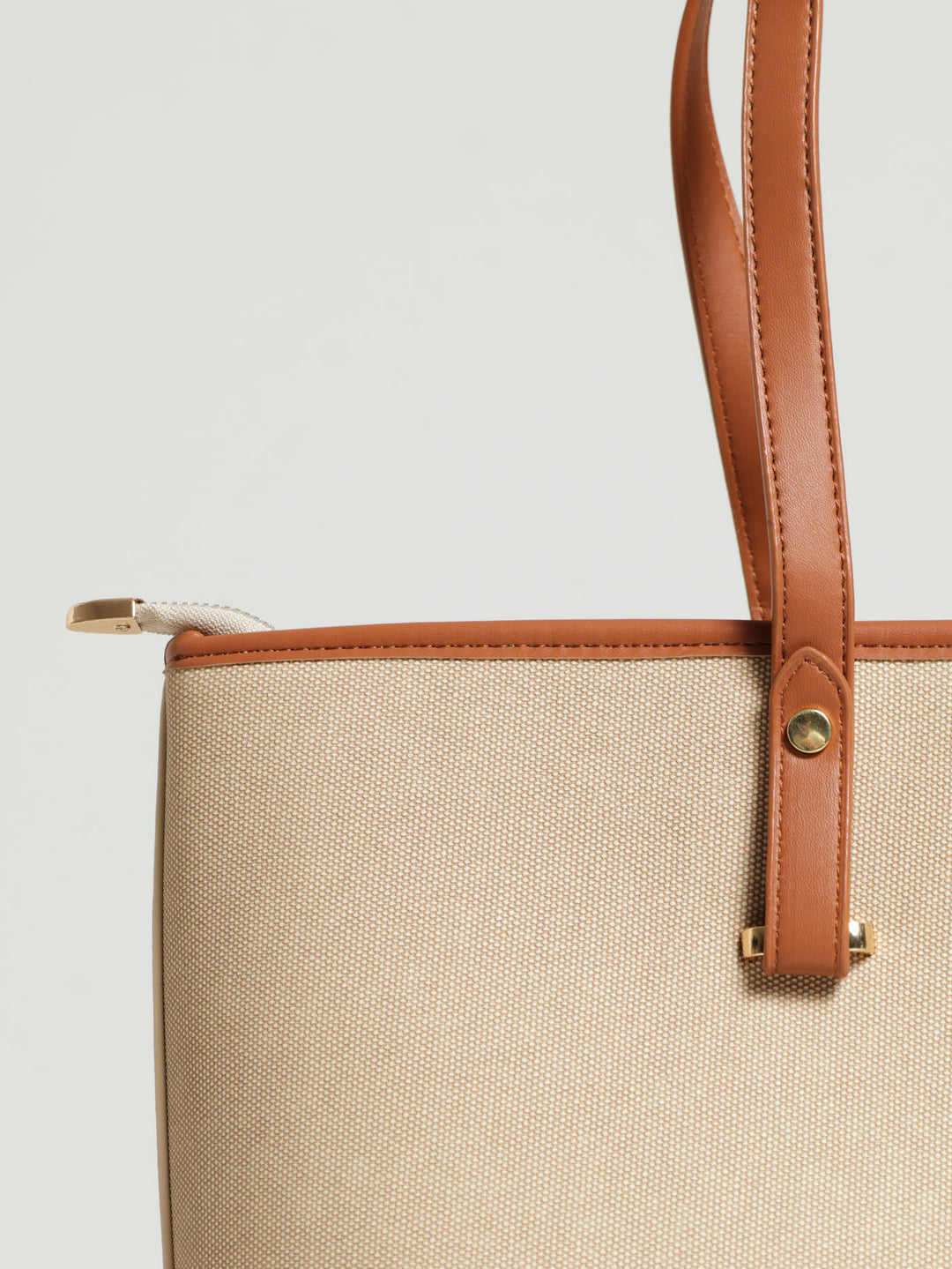 Canvas Gold Trim Shopper Bag - Tan