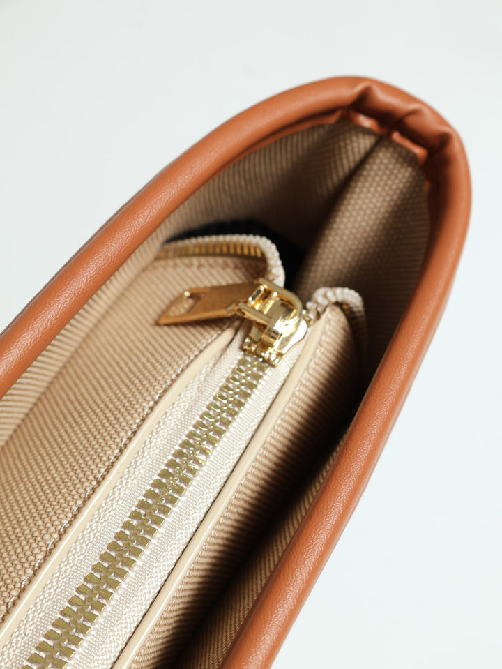 Canvas Gold Trim Shopper Bag - Tan