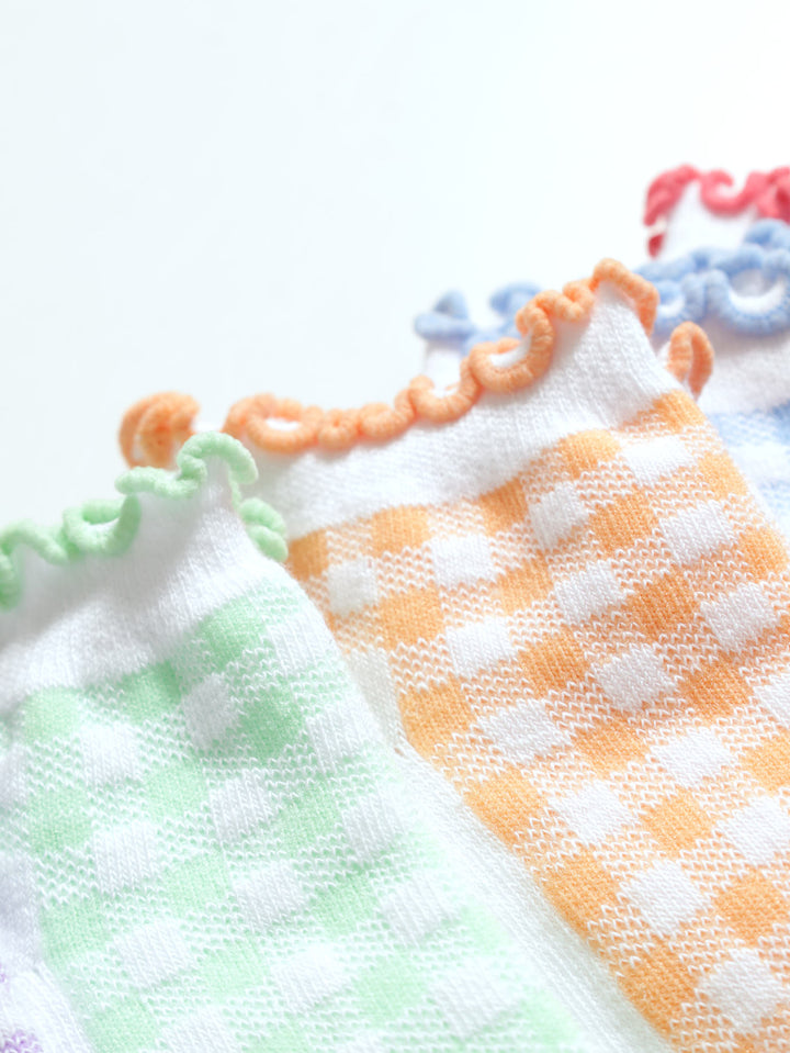 Girls 5 Pack Check Frill Low Cut Socks - White