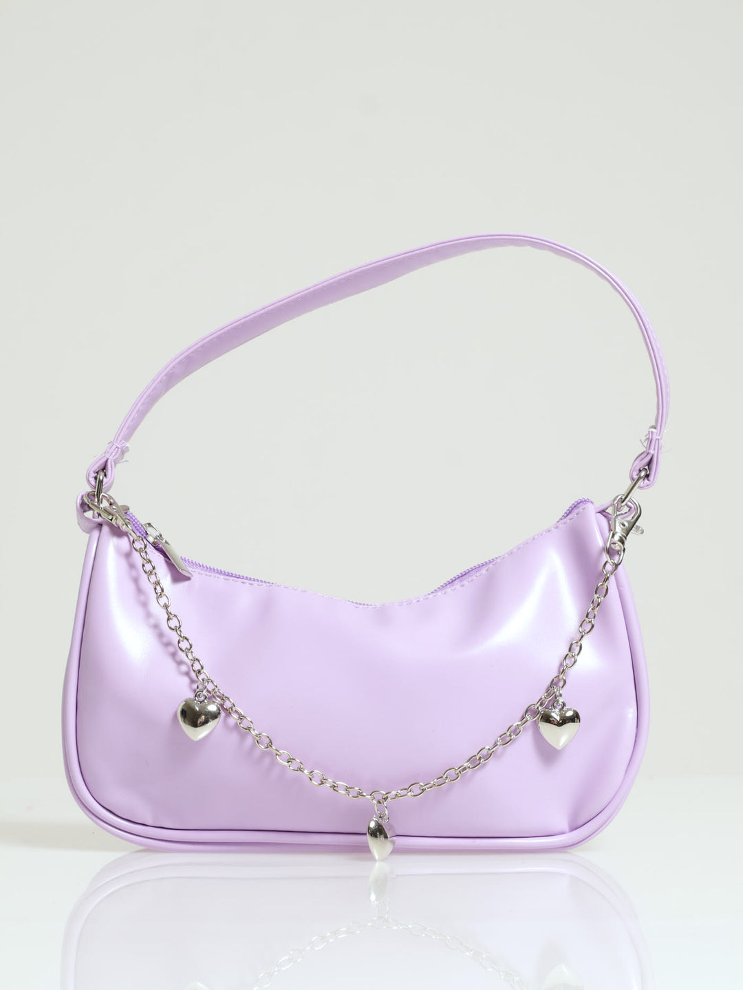 Girls Pu Flower Charm Shoulder Bag - Lilac