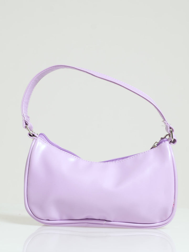 Girls Pu Flower Charm Shoulder Bag - Lilac