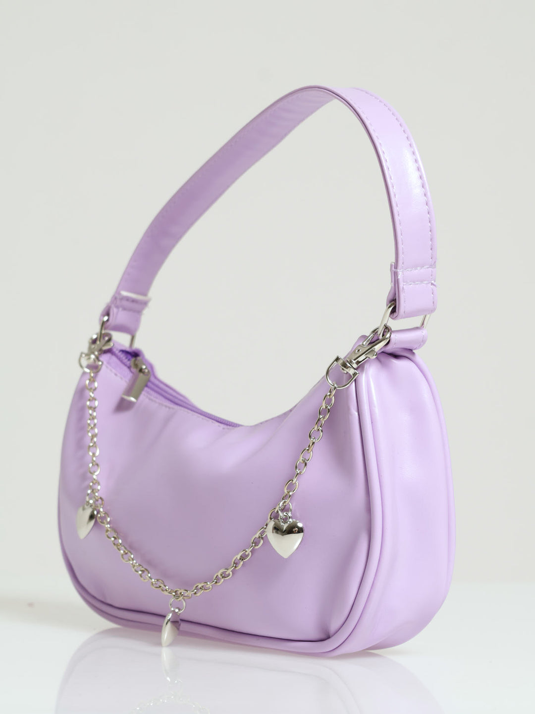 Girls Pu Flower Charm Shoulder Bag - Lilac