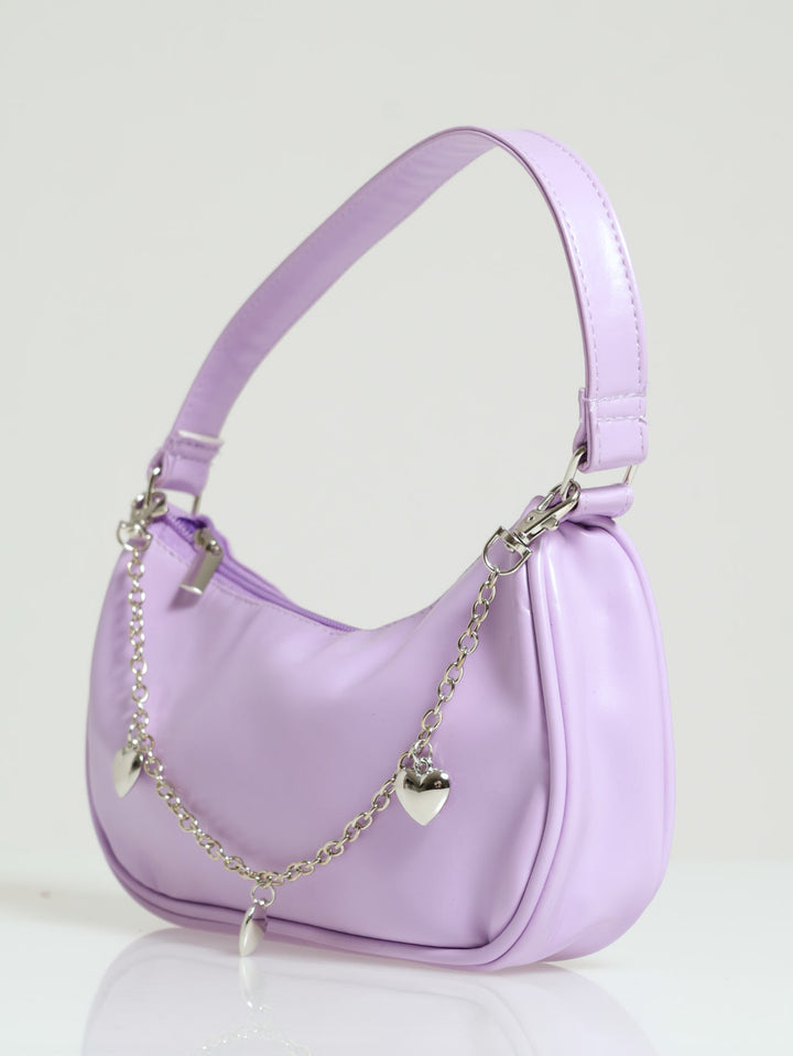 Girls Pu Flower Charm Shoulder Bag - Lilac