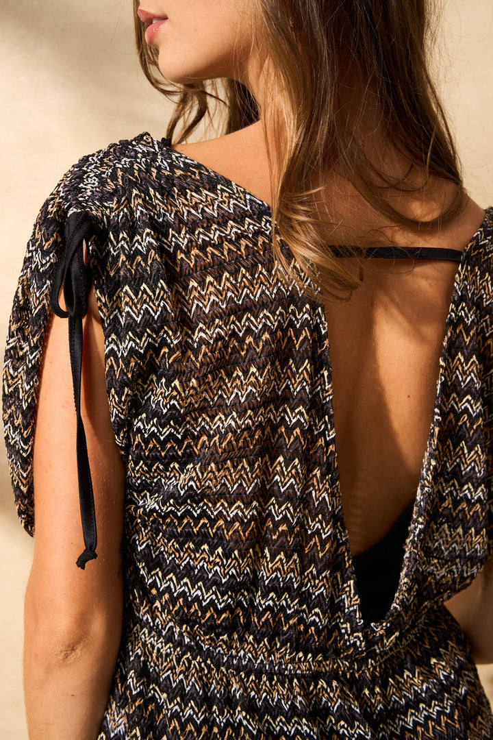 Crochet Mini Kimono - Black/White