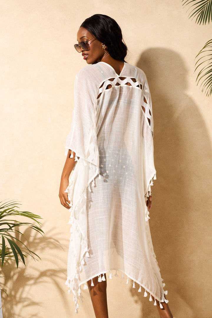 Lace Insert Kimono - White