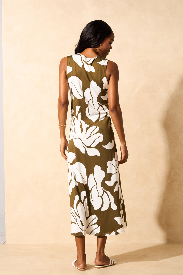 Ruched Slinky Maxi Dress - Olive