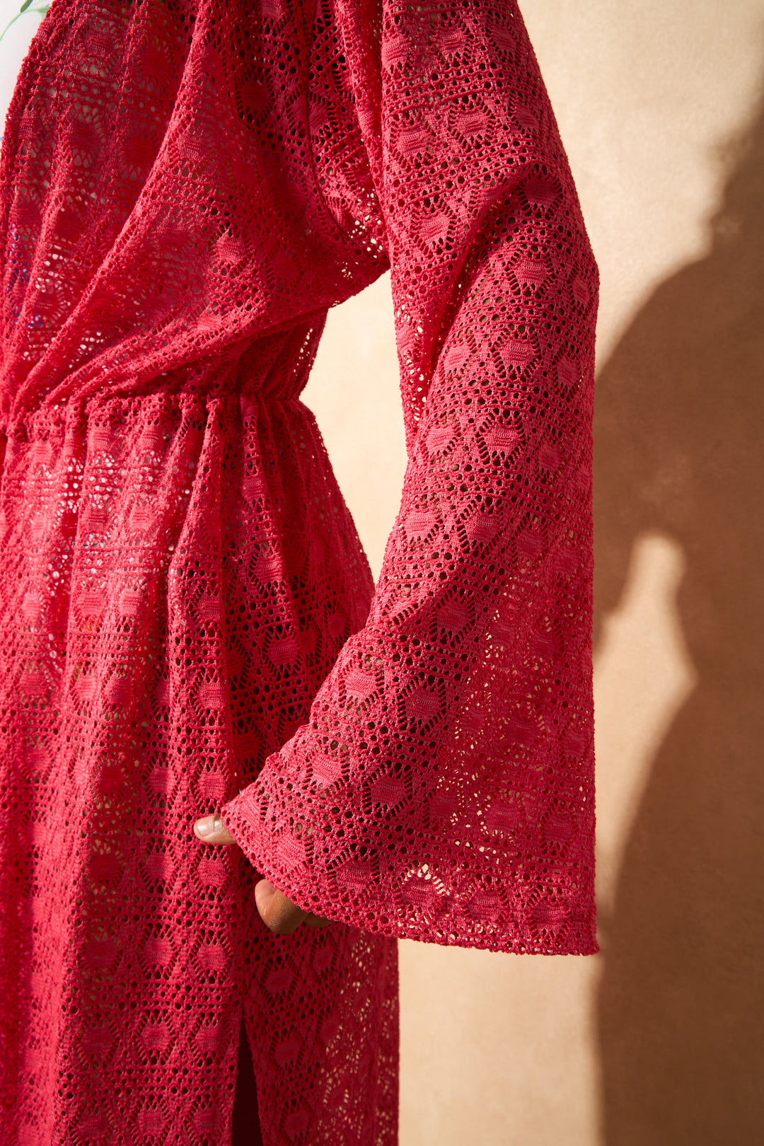 Crochet Maxi Kimono - Pink