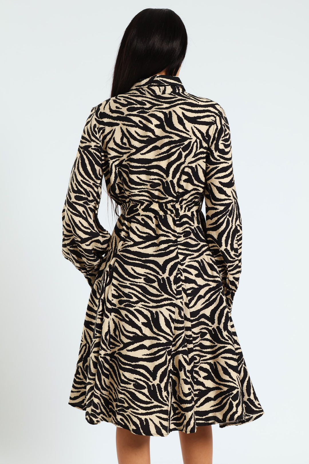 Button Through Godet Hem Tea Dress - Black/White