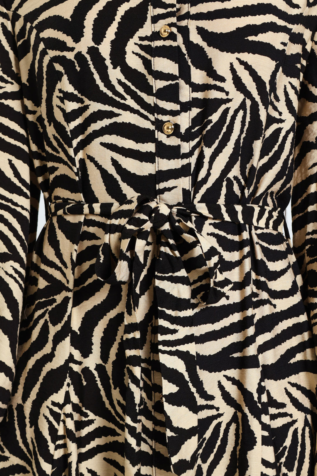 Button Through Godet Hem Tea Dress - Black/White