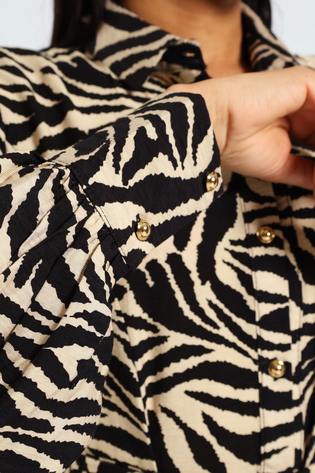 Button Through Godet Hem Tea Dress - Black/White