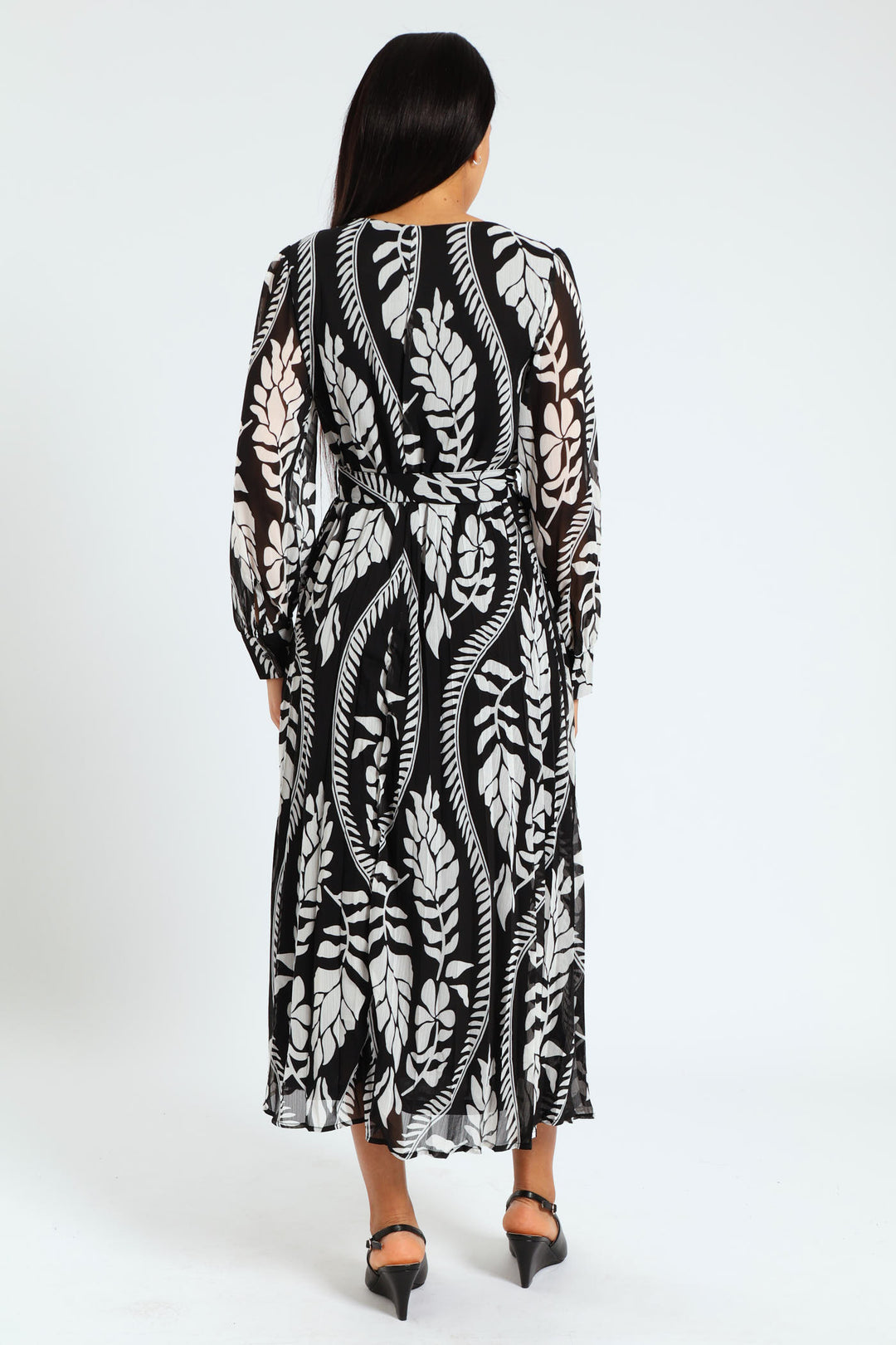 Square Neck Pleated Maxi Dress - Black/Cream