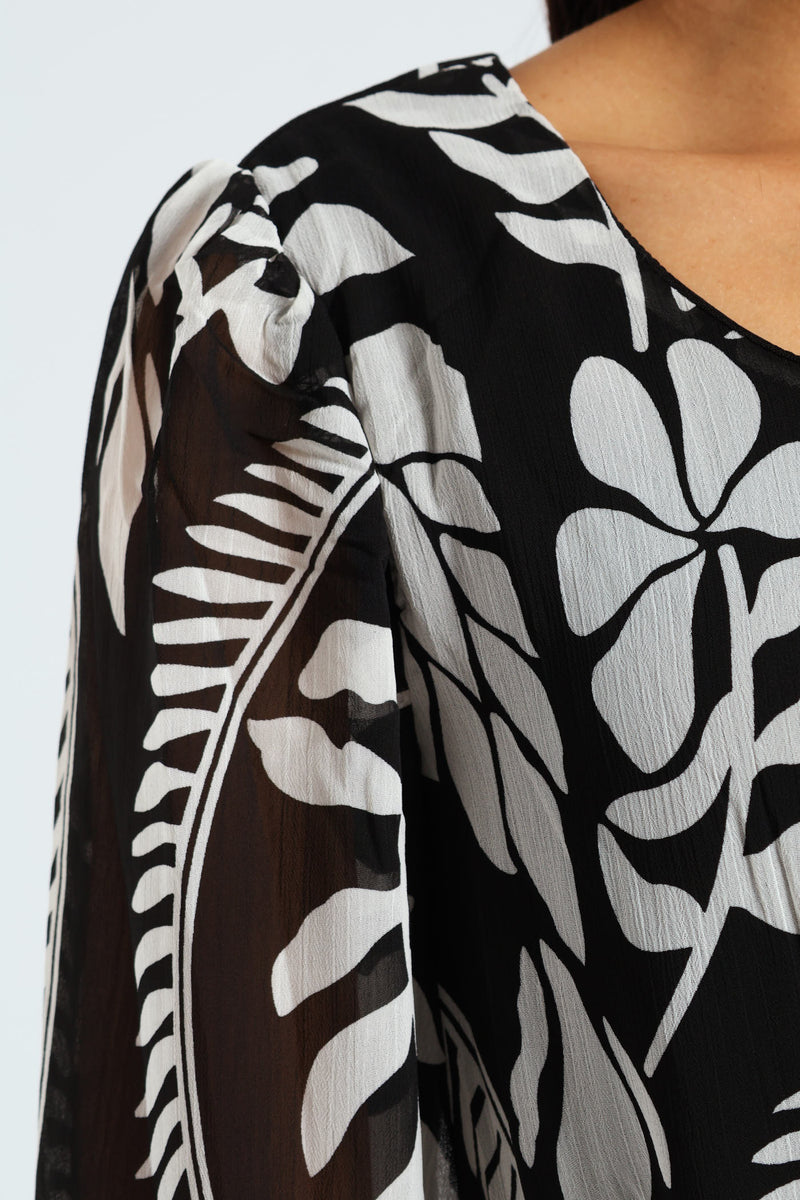Square Neck Pleated Maxi Dress - Black/Cream