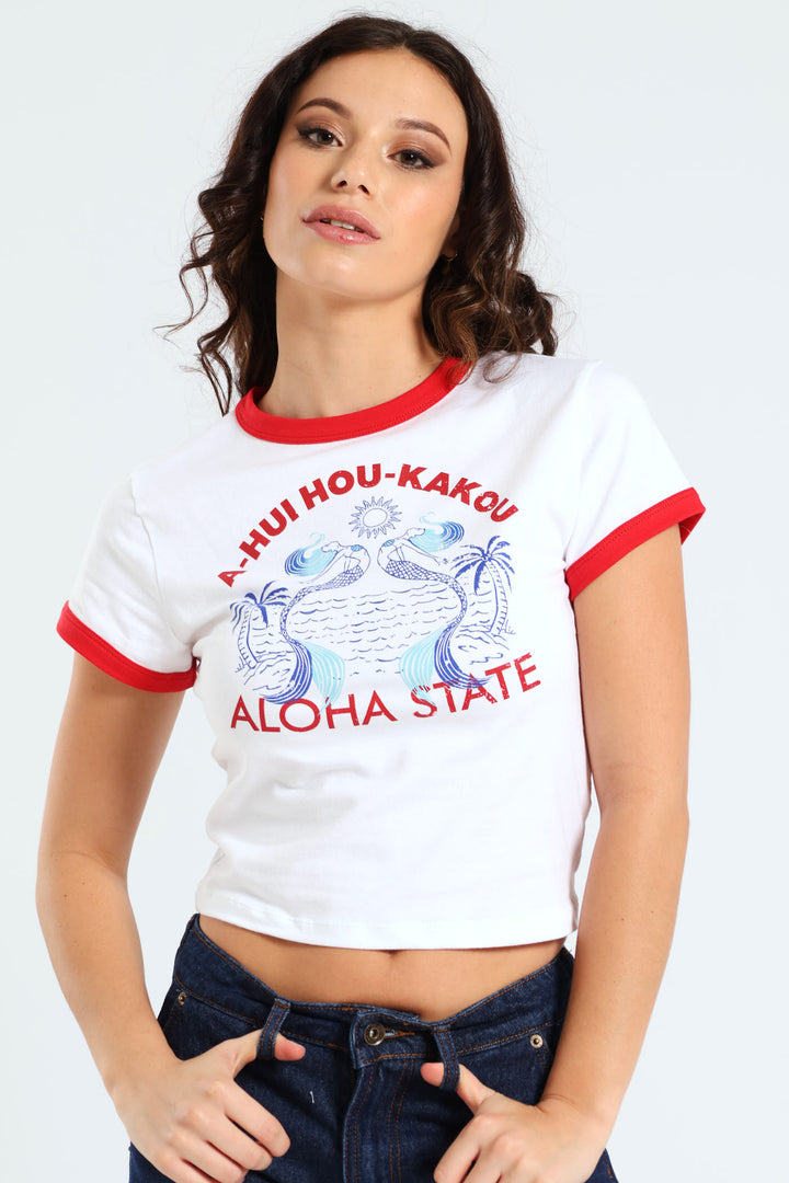 Aloha Ringer Baby Tee - White