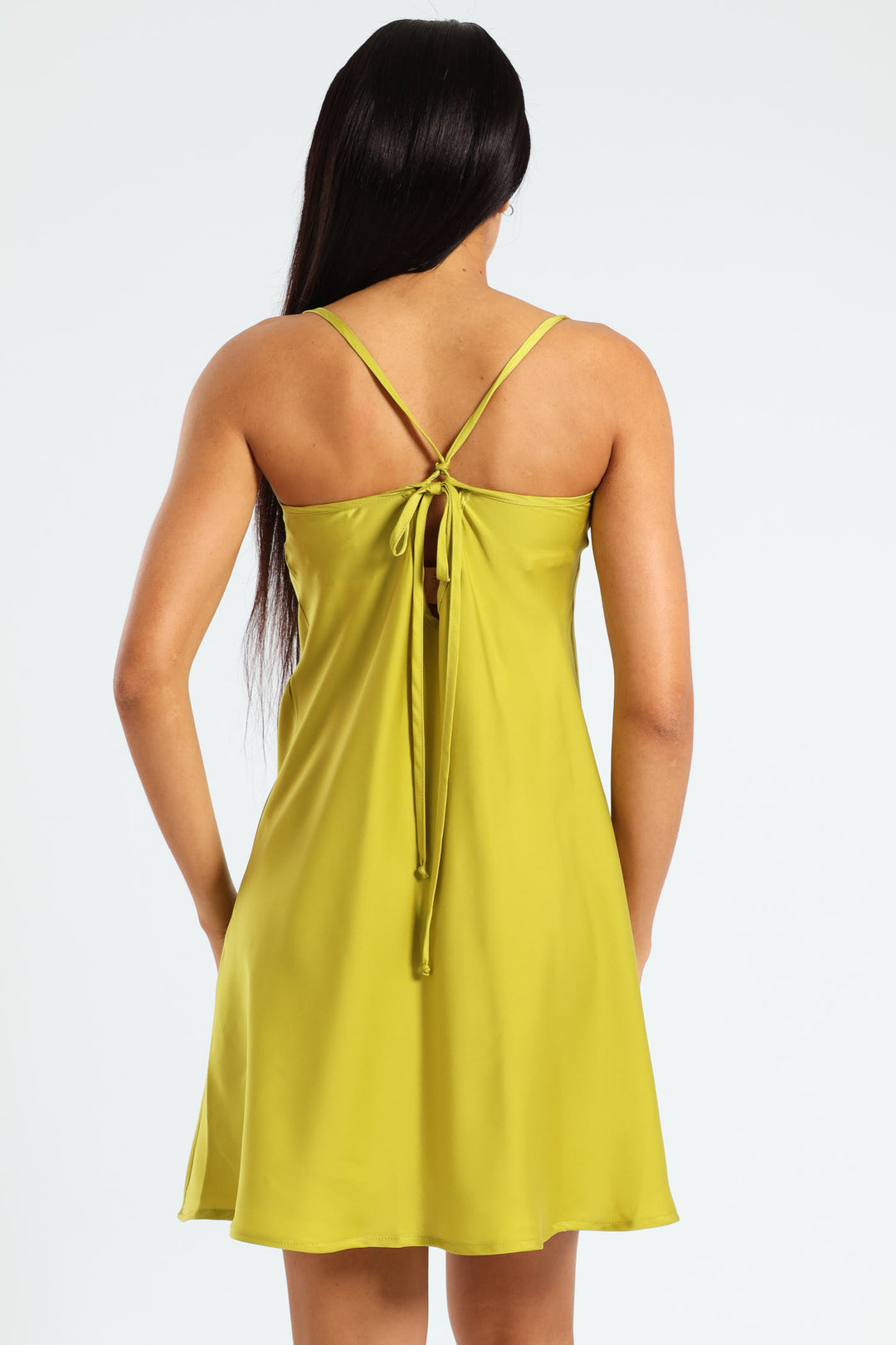 Gathered Front Satin Chemise With Tie Back - Chartreuse