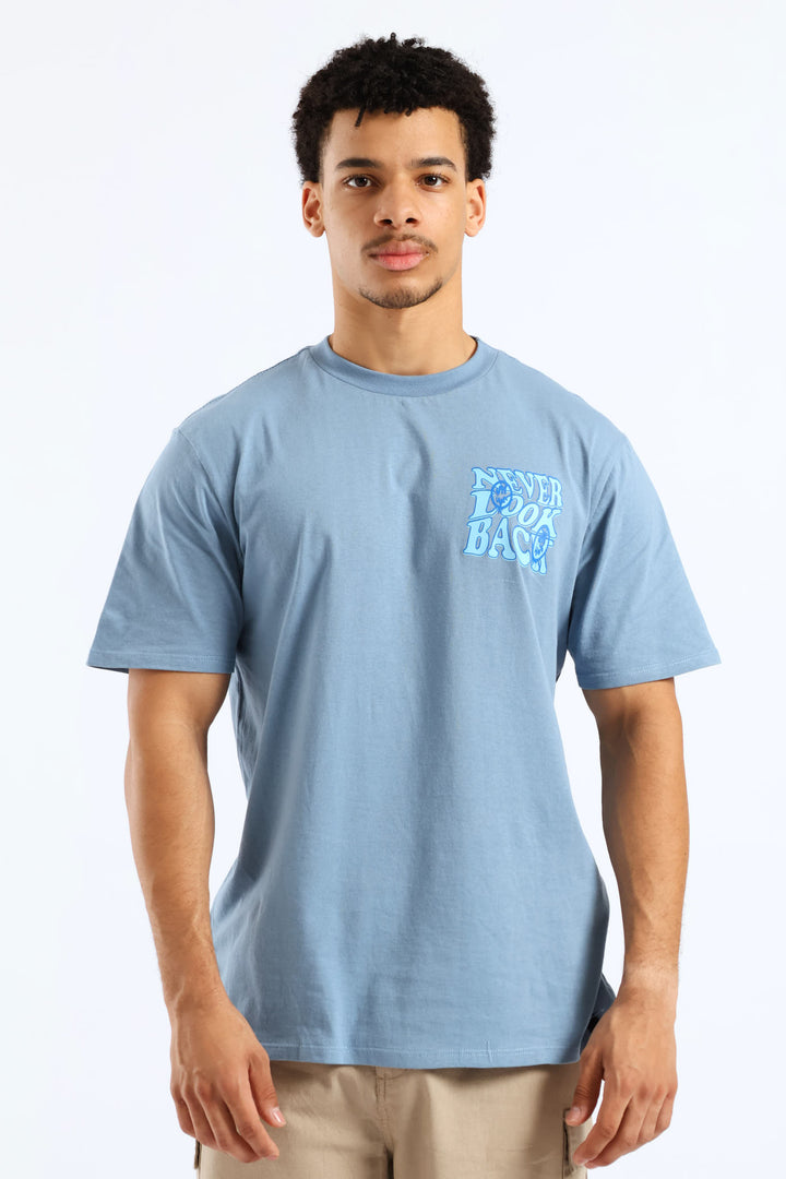 Never Look Front & Back Tee - Steel Blue
