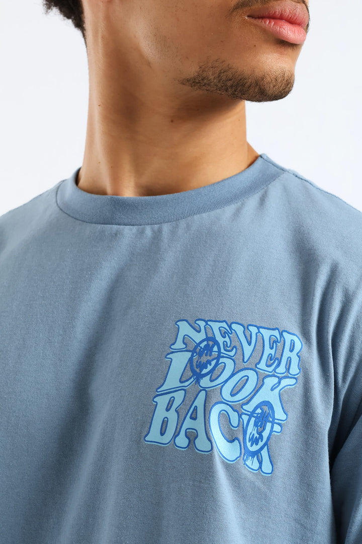 Never Look Front & Back Tee - Steel Blue