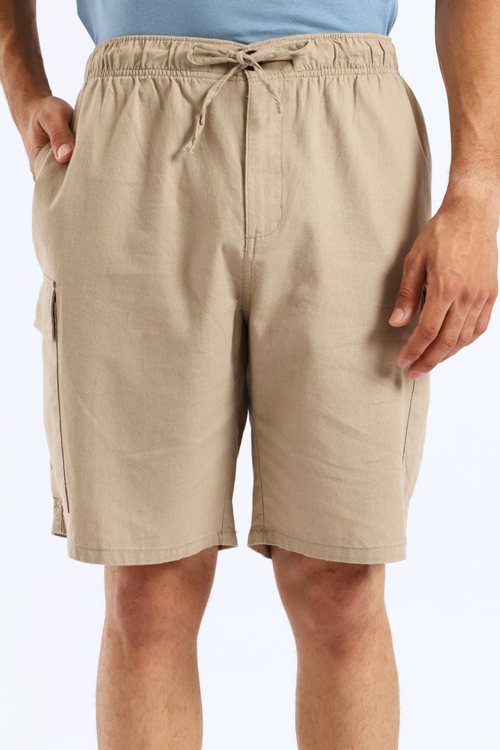 Linen Cargo Shorts - Brown