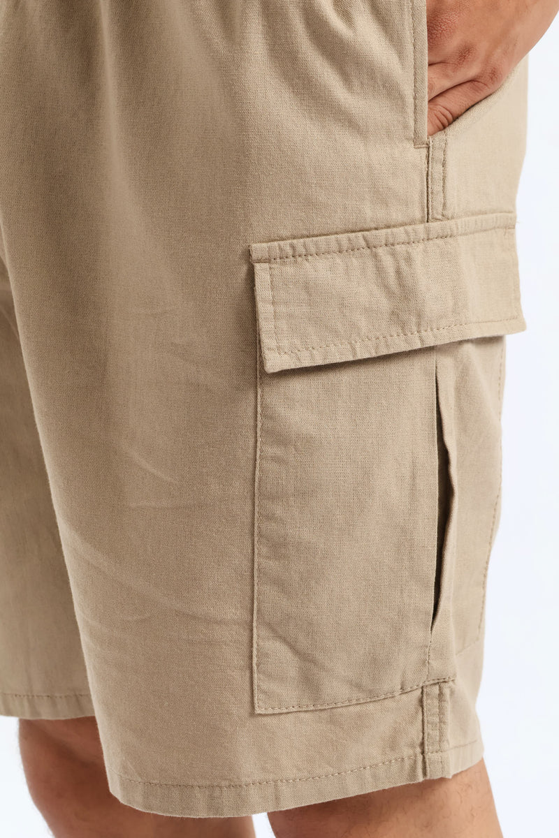 Linen Cargo Shorts - Brown