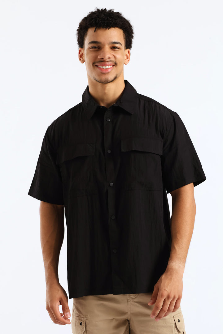 Double Pocket Boxy Shirt - Black